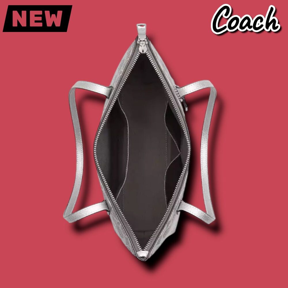 🔴New NWT Coach Fiona Zip Tote Bag in Signature Canvas – Gray/Silver - Picture 2 of 7